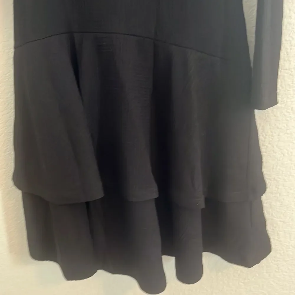 Michael Kors Black Off Shoulder Ruffle Dress XS Petite Long Sleeve Flowy Cocktai